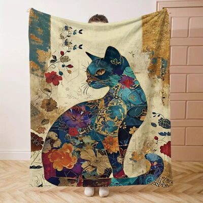 Inny producent Duży koc kolorowy kot kwiaty ART BOHO 150x200 cm miękki prezent dla kociary Inny producent Duży koc kolorowy kot kwiaty ART BOHO 150x200 cm miękki prezent dla kociary