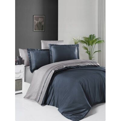 Inny producent Dwustronna pościel 200x220 z prześcieradłem DENIM & GREY 100% bawełna Inny producent Dwustronna pościel 200x220 z prześcieradłem DENIM & GREY 100% bawełna