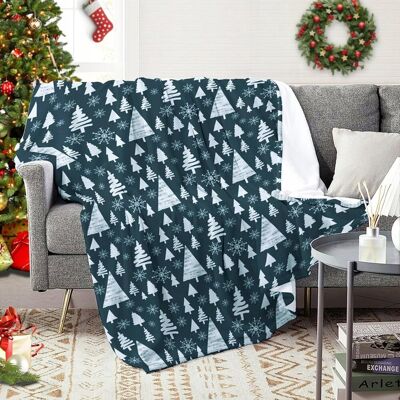 Inny producent Flanelowy koc, świąteczny koc z drzewami i płatkami śniegu, 180 x 220 cm Inny producent Flanelowy koc, świąteczny koc z drzewami i płatkami śniegu, 180 x 220 cm
