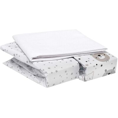 Inny producent Flyideas 3-częściowy zestaw pościeli do łóżeczek nocnych – 2 bawełniane prześcieradła z gumką i 1 wodoodporny ochraniacz na materac 83 x 50 cm – hip.. Inny producent Flyideas 3-częściowy zestaw pościeli do łóżeczek nocnych – 2 bawełniane prześcieradła z gumką i 1 wodoodporny ochraniacz na materac 83 x 50 cm – hip..
