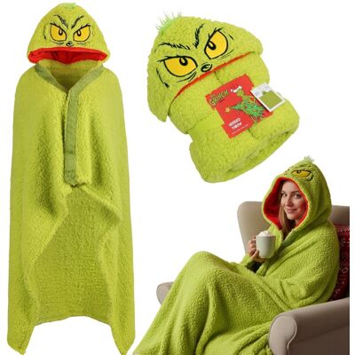 sarcia.eu Grinch Zielona, CIEPŁA narzuta/koc z kapturem, ŚWIĄTECZNA SHERPA - 120x150 cm OEKO-TEX sarcia.eu Grinch Zielona, CIEPŁA narzuta/koc z kapturem, ŚWIĄTECZNA SHERPA - 120x150 cm OEKO-TEX