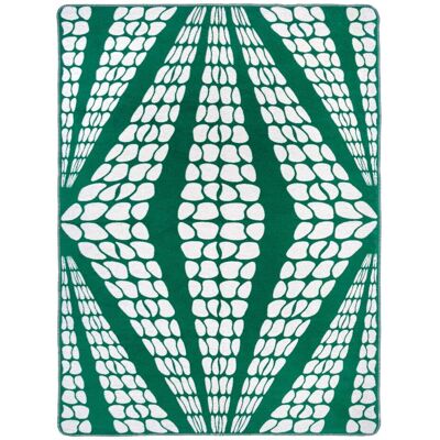 Unia Koc bawełniano-akrylowy 150x200 biały zielony w geometryczne lilie Unia Koc bawełniano-akrylowy 150x200 biały zielony w geometryczne lilie