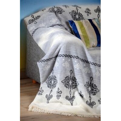 Unia Koc bawełniany akrylowy 150x200 0597/2 biały szary grafitowy narzuta pled Unia Koc bawełniany akrylowy 150x200 0597/2 biały szary grafitowy narzuta pled