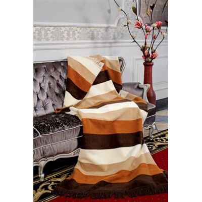 Unia Koc bawełniany akrylowy 150x200 0773/1 beżowy czekoladowy brązowy pasy narzuta pled Unia Koc bawełniany akrylowy 150x200 0773/1 beżowy czekoladowy brązowy pasy narzuta pled
