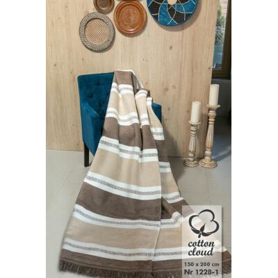 Unia Koc bawełniany akrylowy 150x200 1228/1 pasy beżowy brązowy ekrii narzuta pled Unia Koc bawełniany akrylowy 150x200 1228/1 pasy beżowy brązowy ekrii narzuta pled