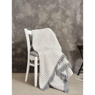 Cotton Cloud Koc bawełniany akrylowy 150x200 2148/1 Romby narzuta szary pled wykończony frędzlami SG Cotton Cloud Koc bawełniany akrylowy 150x200 2148/1 Romby narzuta szary pled wykończony frędzlami SG