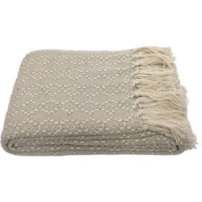 Decovena Koc bawełniany Liv 150x200 narzuta boho dwustronna handmade frędzle beżowy Decovena Koc bawełniany Liv 150x200 narzuta boho dwustronna handmade frędzle beżowy