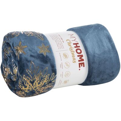 Eurofirany Koc Joy 150X200 cm granatowo‑złota świąteczny wzór Eurofirany Koc Joy 150X200 cm granatowo‑złota świąteczny wzór