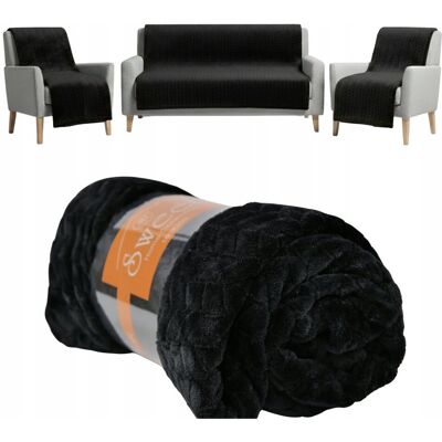 DrBED Koc Komplet na Kanapę i Fotele ZESTAW 3 szt. CZARNY 70x140 160x200 DrBED Koc Komplet na Kanapę i Fotele ZESTAW 3 szt. CZARNY 70x140 160x200