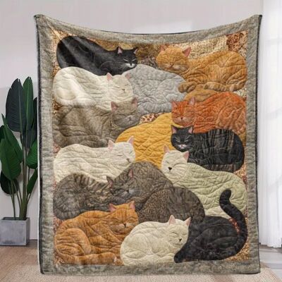 Inny producent Koc kot z kotami 150x200 cm beżowy miękki śpiące kotki prezent dla kociary Inny producent Koc kot z kotami 150x200 cm beżowy miękki śpiące kotki prezent dla kociary