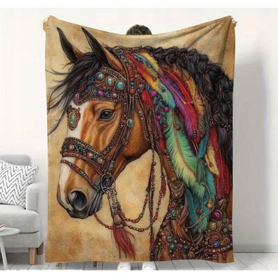Inny producent Koc narzuta kolorowy KOŃ KONIE BOHO ART ala patchwork prezent 150x200 cm Inny producent Koc narzuta kolorowy KOŃ KONIE BOHO ART ala patchwork prezent 150x200 cm