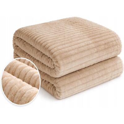 Inny producent KOC NARZUTA NA ŁÓŻKO DUŻY 200x220CM WYTŁACZANY WZÓR PASKI PLED BEŻOWY Inny producent KOC NARZUTA NA ŁÓŻKO DUŻY 200x220CM WYTŁACZANY WZÓR PASKI PLED BEŻOWY