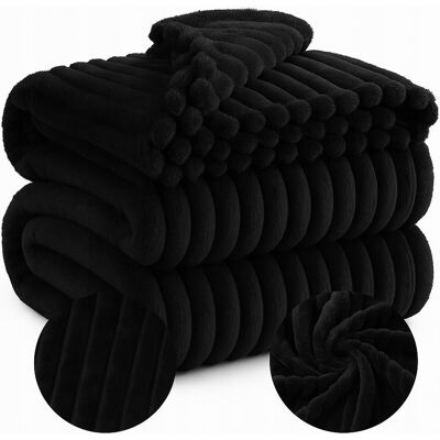 Inny producent KOC NARZUTA NA ŁÓŻKO DUŻY 200x220CM WYTŁACZANY WZÓR PASKI PLED CZARNY Inny producent KOC NARZUTA NA ŁÓŻKO DUŻY 200x220CM WYTŁACZANY WZÓR PASKI PLED CZARNY