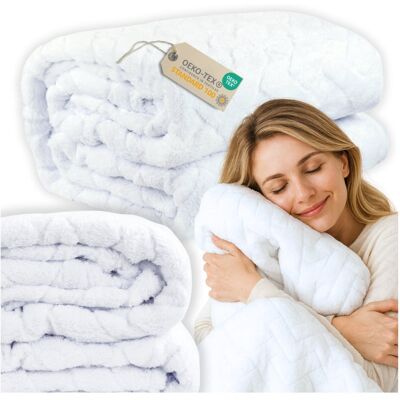 Zolta Koc pled 200x220 cm biała tłoczona jodełka narzuta More&Deco; premium Zolta Koc pled 200x220 cm biała tłoczona jodełka narzuta More&Deco; premium