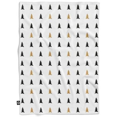 DECORDRUK Koc pluszowy WINTER wzór BN06 czarne i żółte skandynawskie choinki 135 x 100 cm DECORDRUK Koc pluszowy WINTER wzór BN06 czarne i żółte skandynawskie choinki 135 x 100 cm