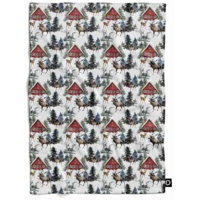 DECORDRUK Koc pluszowy WINTER wzór BN26 czerwona chatka w lesie 135 x 100 cm DECORDRUK Koc pluszowy WINTER wzór BN26 czerwona chatka w lesie 135 x 100 cm