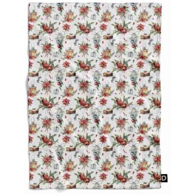 DECORDRUK Koc pluszowy WINTER wzór BN30 świąteczny stroik z czerwonym ptakiem 150 x 200 cm DECORDRUK Koc pluszowy WINTER wzór BN30 świąteczny stroik z czerwonym ptakiem 150 x 200 cm