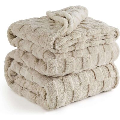 Inny producent Koc polarowy przytulny narzuta 130x170cm miękki ciepły beżowy BEDSURE Inny producent Koc polarowy przytulny narzuta 130x170cm miękki ciepły beżowy BEDSURE