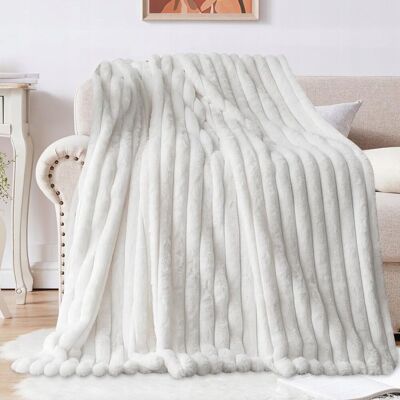 Inny producent Koc SHANNA poliester 130 cm x 160 cm biały Inny producent Koc SHANNA poliester 130 cm x 160 cm biały