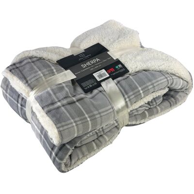EUROMAT Koc Sherpa Dwustronny Print Szary Kratka 150x200 cm-150x200 cm EUROMAT Koc Sherpa Dwustronny Print Szary Kratka 150x200 cm-150x200 cm