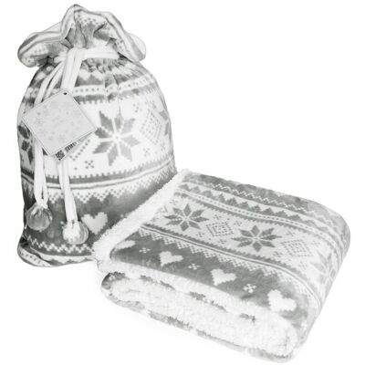 Faro Koc świąteczny 150x200 Saco Sherpa w worku szary prezent święta Faro Koc świąteczny 150x200 Saco Sherpa w worku szary prezent święta