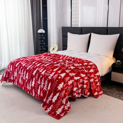 Cotton World Koc świąteczny 160x200 narzuta kocyk pled czerwony Choinki Cotton World Koc świąteczny 160x200 narzuta kocyk pled czerwony Choinki