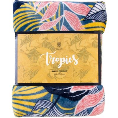 Essex Koc Tropics 150x200 niebieski liście Essex Koc Tropics 150x200 niebieski liście