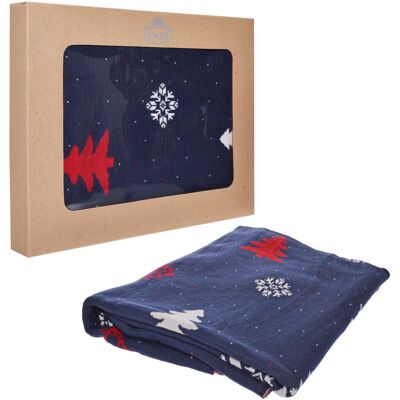 Ewax Koc w świąteczne wzory granatowy dwustronny, 100% bawełna, 125x150 cm Ewax Koc w świąteczne wzory granatowy dwustronny, 100% bawełna, 125x150 cm