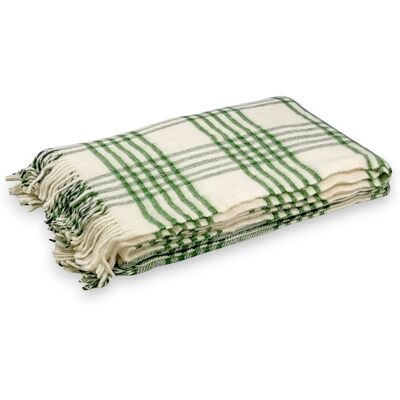 Indygosklep.pl Koc Wełniany 155X200 Zielony Ecru W Linie Z Frędzlami Pled Narzuta Indygosklep.pl Koc Wełniany 155X200 Zielony Ecru W Linie Z Frędzlami Pled Narzuta