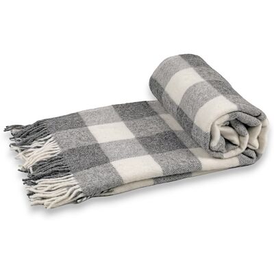 Indygo koc wełniany krata odcienie szarości 155x200 (+-5cm) / narzuta / pled Indygo koc wełniany krata odcienie szarości 155x200 (+-5cm) / narzuta / pled