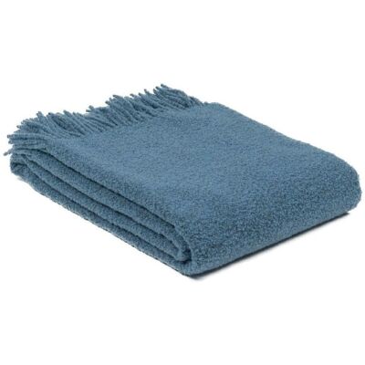 Kampol Koc wełniany merynos Bukle 140x200 niebieski denim z frędzlami Kampol Koc wełniany merynos Bukle 140x200 niebieski denim z frędzlami
