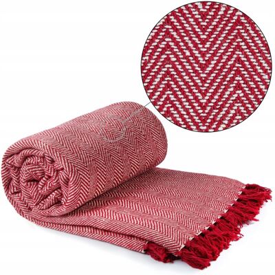 Inny producent Koc Wzór Jodełka Recykling Bawełna 127x152cm Czerwony Inny producent Koc Wzór Jodełka Recykling Bawełna 127x152cm Czerwony