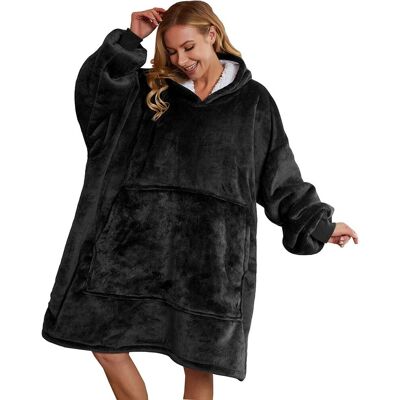 Zolta Koc z rękawami kocobluza TV oversize czarny miękki z kapturem Zolta Koc z rękawami kocobluza TV oversize czarny miękki z kapturem