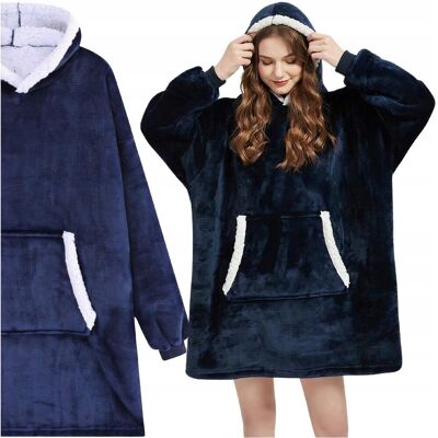 Nieokreslony Kocobluza Oversize Futrzak 2w1 XXL Ciepła Bluza Koc z Kapturem Granatowa Nieokreslony Kocobluza Oversize Futrzak 2w1 XXL Ciepła Bluza Koc z Kapturem Granatowa