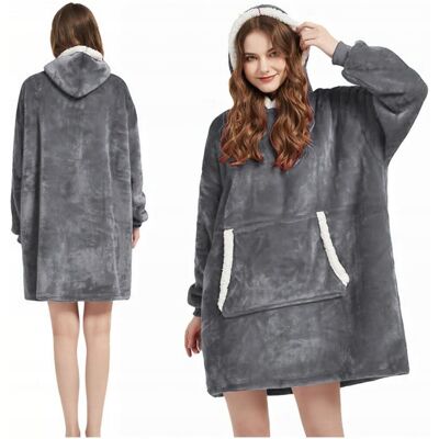 Nieokreślona Kocobluza Oversize Futrzak 2w1 XXL Ciepła Bluza Koc z Kapturem Szara Nieokreślona Kocobluza Oversize Futrzak 2w1 XXL Ciepła Bluza Koc z Kapturem Szara