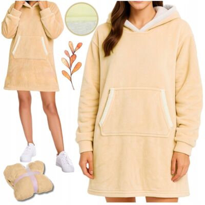 Iso Trade Kocobluza Oversize z Kapturem XXL Gruby Koc Bluza Długa Futrzana Beżowa Iso Trade Kocobluza Oversize z Kapturem XXL Gruby Koc Bluza Długa Futrzana Beżowa