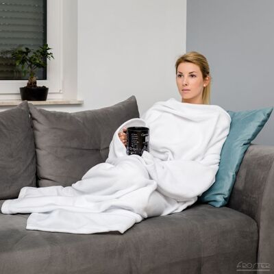 Kocyko - Szlafrok Biały ciepły koc z rękawami Froster Kocyko - Szlafrok Biały ciepły koc z rękawami Froster