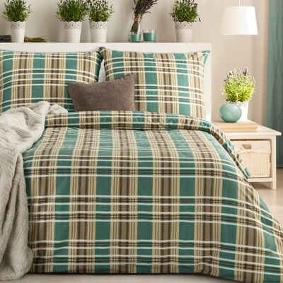 Eurofirany Komplet pościei Spring 140x200 + poszewka na poduszkę 70x80 Beżowo-zielona krata Eurofirany Komplet pościei Spring 140x200 + poszewka na poduszkę 70x80 Beżowo-zielona krata