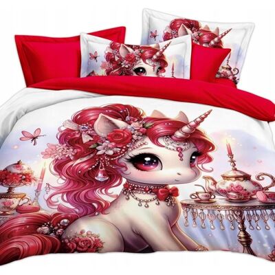 Inny producent KOMPLET POŚCIELI 160x200 + 2 POSZEWKI NA PODUSZKI JEDNOROŻEC CZERWONY Inny producent KOMPLET POŚCIELI 160x200 + 2 POSZEWKI NA PODUSZKI JEDNOROŻEC CZERWONY