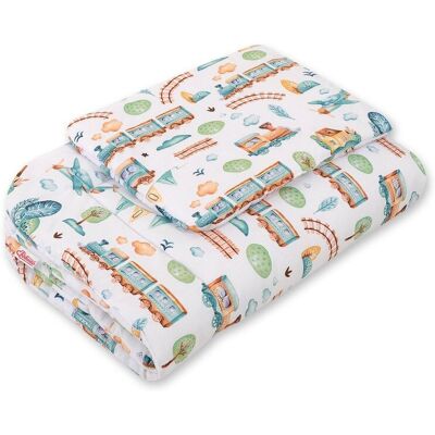 Bobono Komplet Pościeli Dla Niemowląt Z Wypełnieniem 2-Cz 75x100cm Newborn - Pociąg Turkusowy Bobono Komplet Pościeli Dla Niemowląt Z Wypełnieniem 2-Cz 75x100cm Newborn - Pociąg Turkusowy