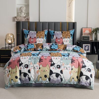 COTTON MARKET Komplet Pościeli Dwuosobowej Kotki 160x200 Z 2 Poszewkami 70x80 COTTON MARKET Komplet Pościeli Dwuosobowej Kotki 160x200 Z 2 Poszewkami 70x80