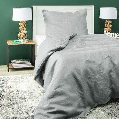 Dekoria Komplet pościeli lnianej Linen 150x200cm light grey, 150 x 200 cm/ 1 poszewka 60 x 50 cm Dekoria Komplet pościeli lnianej Linen 150x200cm light grey, 150 x 200 cm/ 1 poszewka 60 x 50 cm