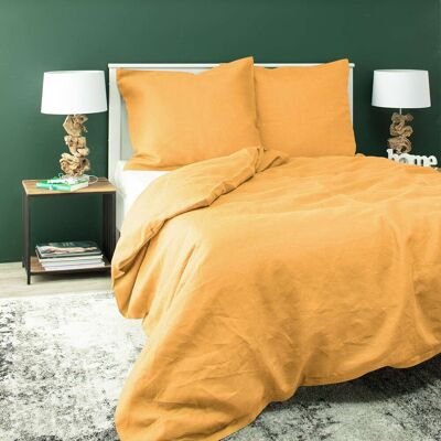 Dekoria Komplet pościeli lnianej Linen 220x200cm yellow, 220 x 200 cm/ 2 poszewki 70 x 80 cm Dekoria Komplet pościeli lnianej Linen 220x200cm yellow, 220 x 200 cm/ 2 poszewki 70 x 80 cm
