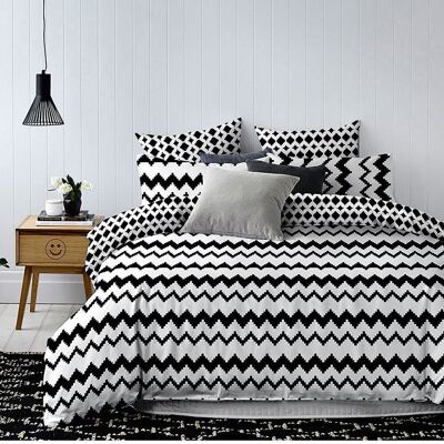 DecoKing Komplet Pościeli Waves, Czarno-Biały, 155x200 Cm + 2 Poszewki, 80x80 Cm DecoKing Komplet Pościeli Waves, Czarno-Biały, 155x200 Cm + 2 Poszewki, 80x80 Cm