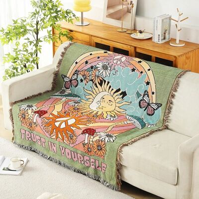 Inny producent LUMISYNE Koc Dwustronny Bawełniany Boho Z Frędzlami 160x130cm Inny producent LUMISYNE Koc Dwustronny Bawełniany Boho Z Frędzlami 160x130cm