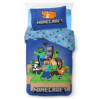 Minecraft Komplet pościeli 100% bawełna, gotowy do przetrwania, poszwa na kołdrę 140x200 cm + poszewka na poduszkę 65x65 cm, niebieski Minecraft Komplet pościeli 100% bawełna, gotowy do przetrwania, poszwa na kołdrę 140x200 cm + poszewka na poduszkę 65x65 cm, niebieski