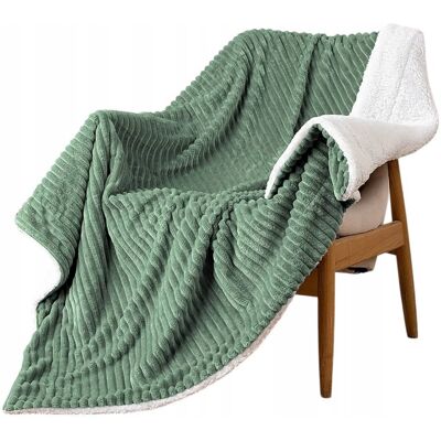 MIULEE Koc Polarowy Poliester Wełna 125x150cm Zielony Paski Trwały MIULEE Koc Polarowy Poliester Wełna 125x150cm Zielony Paski Trwały