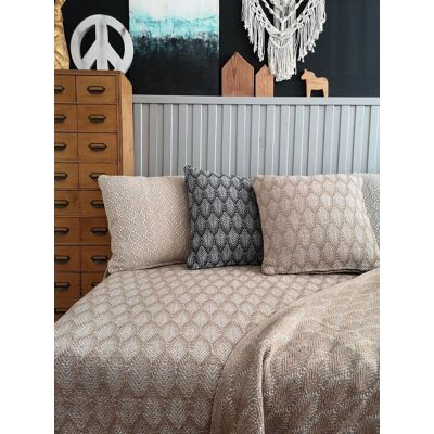Decovena Narzuta bawełniana Pola 200x220 jasny brąz biały boho liście monstera Decovena Narzuta bawełniana Pola 200x220 jasny brąz biały boho liście monstera