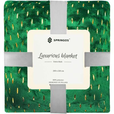 Springos - HA7308 - Bottle green - Gold - Blanket Springos - HA7308 - Bottle green - Gold - Blanket