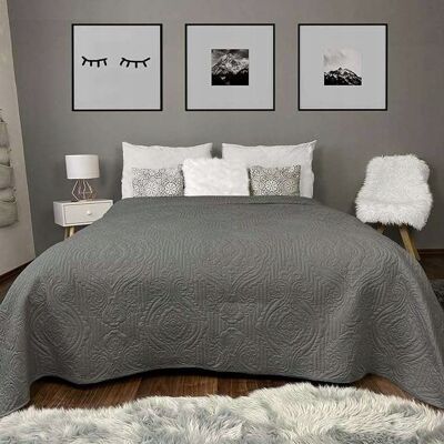 Inny producent Narzuta na łóżko pikowana 200x220 cm ornamenty XXL poliester szara Inny producent Narzuta na łóżko pikowana 200x220 cm ornamenty XXL poliester szara